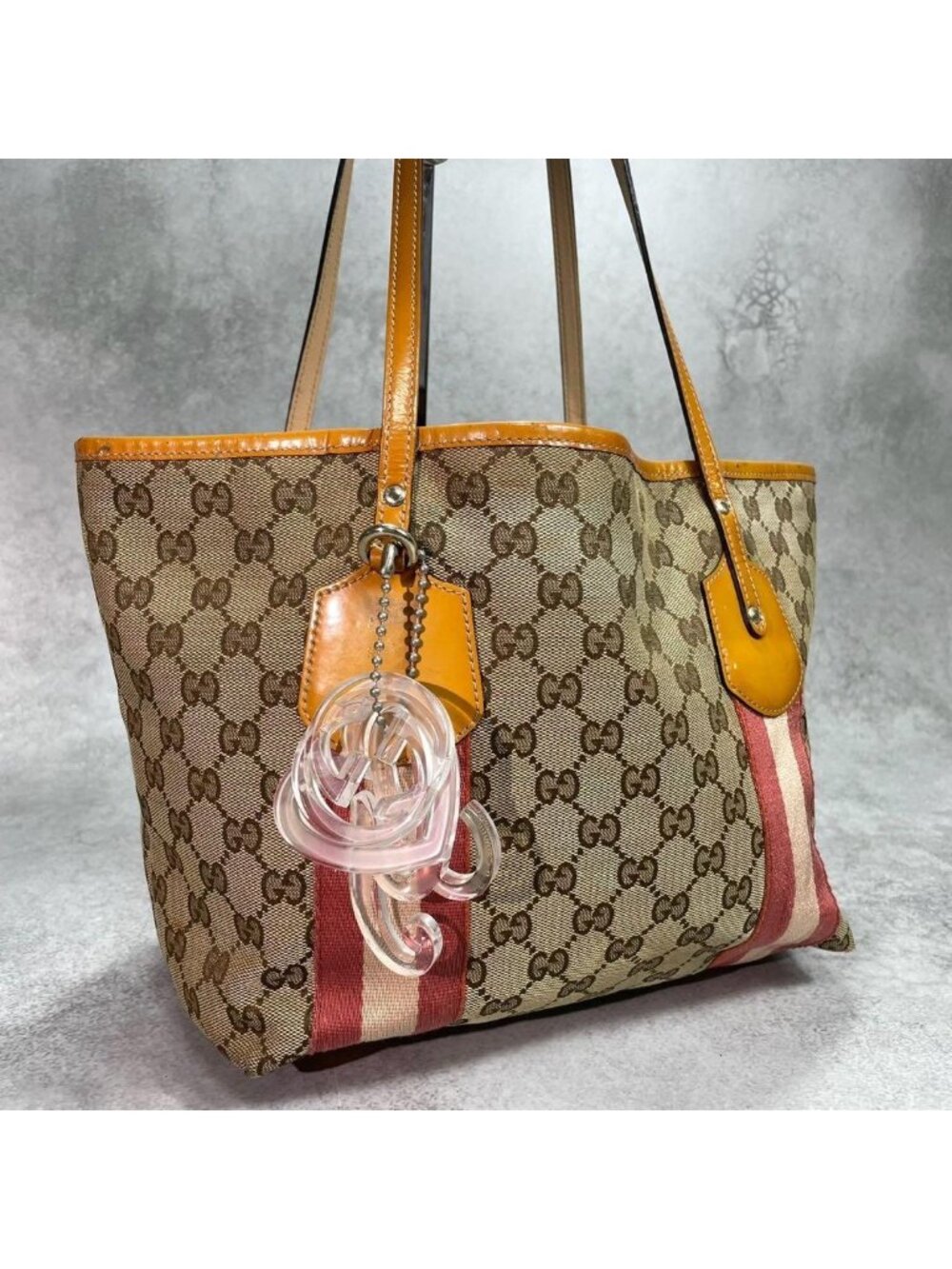 Gucci GG Sherry Line Tote Bag Brown Charm Logo